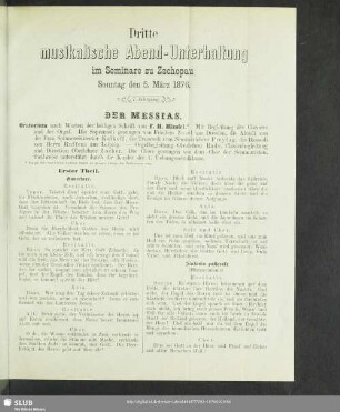 Dritte musikalische Abend-Unterhaltung im Seminare zu Zschopau Sonntag den 5. März 1876