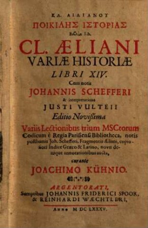 Kl. Ailianu Poikilēs Historias Biblia 14 = Cl. Aeliani Variae Historiae