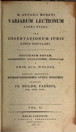 Variarum lectionum libri XVIII : cum observationum iuris libro singulari, 2