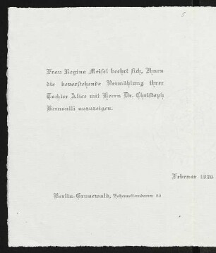 Brief von Christoph Bernoulli und Regina Meisel an Gerhart Hauptmann und Margarete Hauptmann