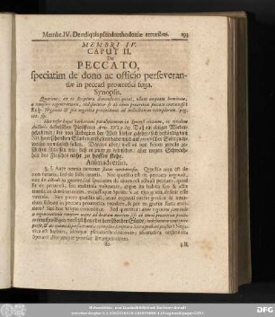 Caput II. De Peccato, speciatim de dono ac officio perseverantiae in peccati proaeritici fuga.
