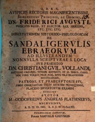 Diss. hist. philol. de sandaligerulis Ebraeorum