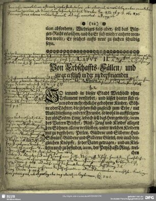 Caput II. Von Erbschaffts-Fällen, und zwar erstlich in der niedersteigenden Linien