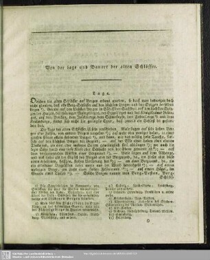 Von der Lage und Bauart der alten Schlösser
