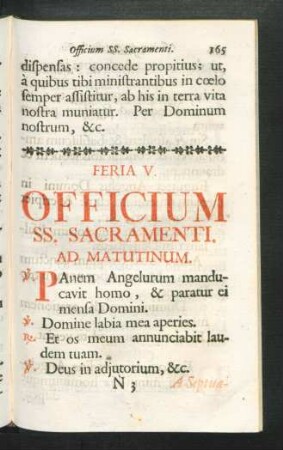 Feria V. Officium SS. Sacramenti