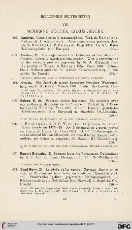 VIII. Moderne Bücher, Luxusdrucke (Nr. 402-604)