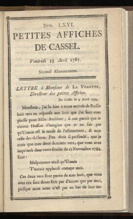 No LXVI (Vendredi 15 Avril 1785)