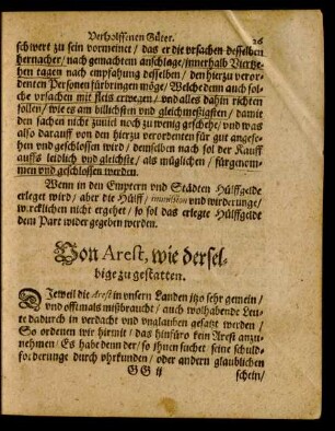 Von Arest, wie derselbige zu gestatten.