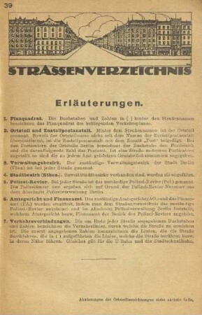 Alphabetisches Straßenverzeichnis mit Verwaltungszugehörigkeit und Verkehrsverbindungen