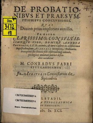 De probationibus et praesumptionibus conclusiones
