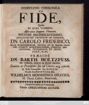 Dissertatio Theologica De Fide