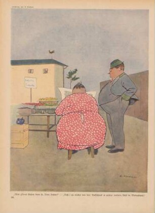 "Was g'freut Eahna denn so, Frau Huber?" - "Daß i aa wieder wer bin! Vollschlank is wieder modern, steht im Modeblattl."
