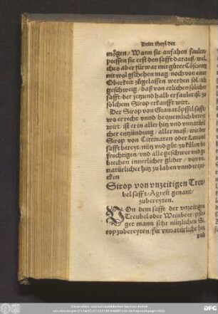 Sirop von vnzeitigen Trewbel safft/ Agrest genant/ zubereyten.