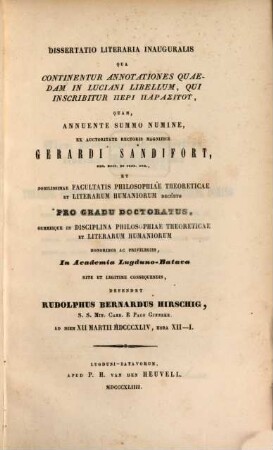 Dissertatio literaria inauguralis, qua continentur annotationes quaedam in Luciani libellum, qui inscribitur 