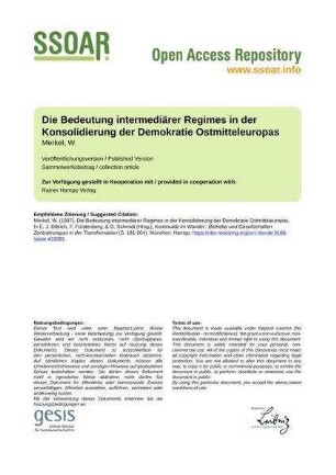 Die Bedeutung intermediärer Regimes in der Konsolidierung der Demokratie Ostmitteleuropas