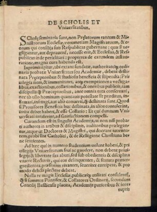De Scholis Et Universitatibus.