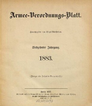 Armee-Verordnungsblatt. 17. 1883