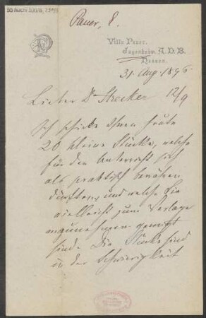 Brief an B. Schott's Söhne : 31.08.1896