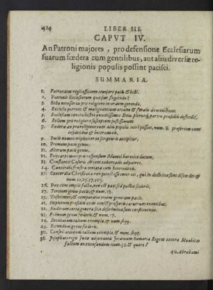 Caput IV. An Patroni maiores , pro defensione Ecclesiarum suarum foedera cum gentilibus, aut aliis diversae religionis populis possint pacisci.