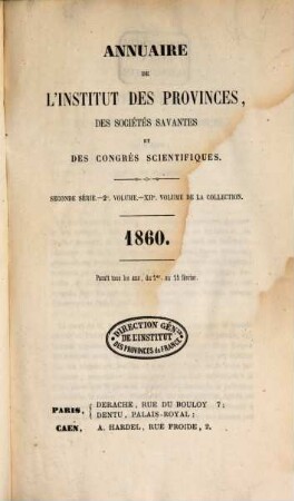 Annuaire de l'Institut des Provinces, des sociétés savantes et des congrès scientifiques. 12 = 2. 1860