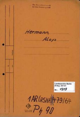 Personenheft Aloys Hermann (*14.06.1907), Kriminalsekretär und SS-Untersturmführer