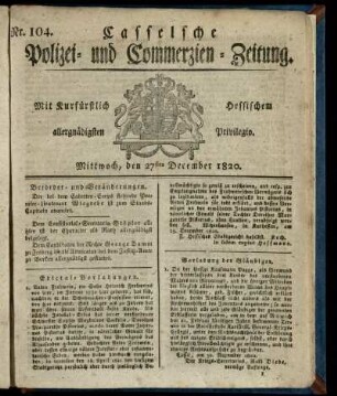 Nr. 104, Mittwoch, den 27sten December 1820