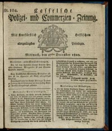 Nr. 104, Mittwoch, den 27sten December 1820