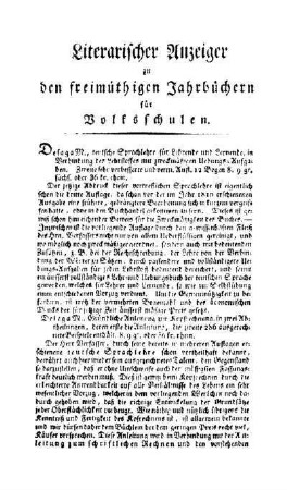 Literarischer Anzeiger zu den freimüthigen Jahrbüchern für Volksschulen