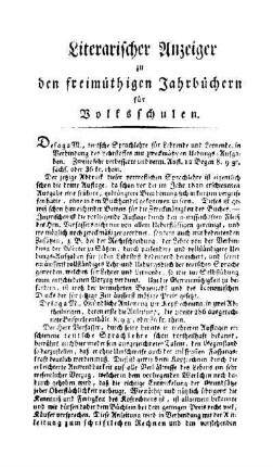 Literarischer Anzeiger zu den freimüthigen Jahrbüchern für Volksschulen