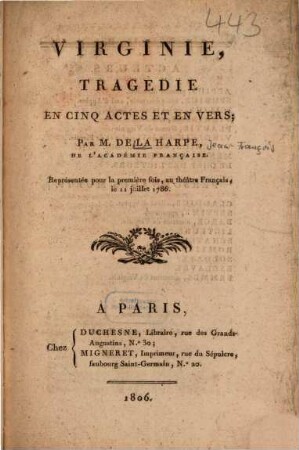 Virginie : Tragédie en 5 actes et en vers