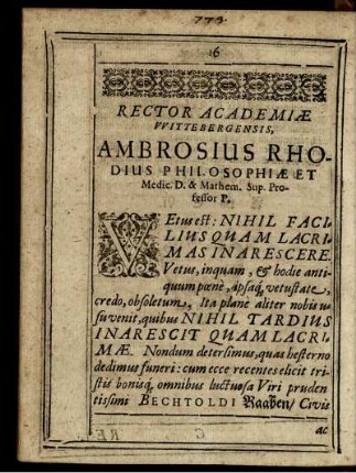 Rector Academiae Wittebergensis, Ambrosius Rhodius ...
