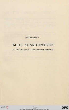 I. Altes Kunstgewerbe (Nr. 1-99)