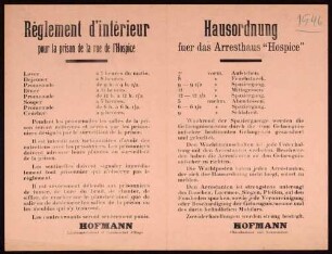 "Hausordnung fuer das Arresthaus "Hospice"."