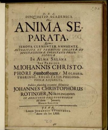 Disquisitio Academica De Anima Separata