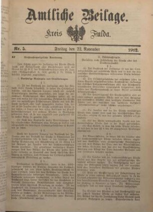 5: Beilage vom Freitag, 22. November 1912