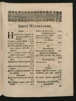 Index Materiarum.