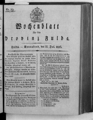 Nr. 29, Ausgabe vom 22. Juli 1826