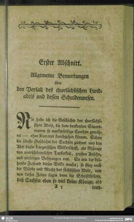 Erster Abschnitt. Allgemeine Bemerkungen über den Verfall des chursächsischen Landadels und dessen Schuldwesen