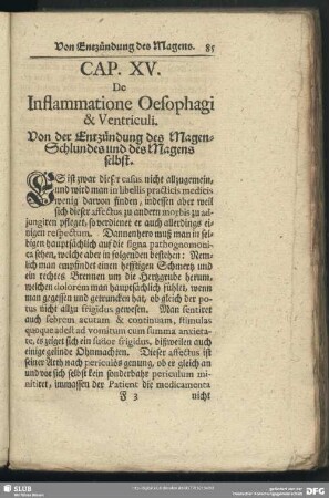 Cap. XV. De Inflammatione Oesophagi & Ventriculi. Von der Entzündung des Magen-Schlundes und des Magens selbst