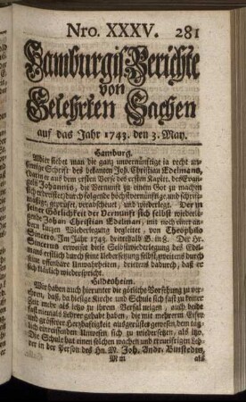 Nro. XXXV. auf das Jahr 1743. den 3. May. - Nro. XLIII. auf das Jahr 1743. den 31. May.