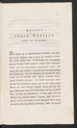 Zweifel eines Novizen aus la Trappe.