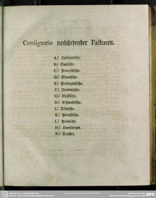 Consignatio nachstehender Facturen