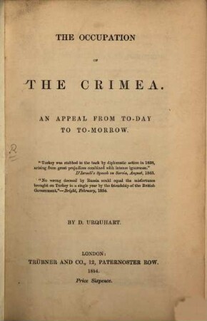 The occupation of the Crimea an appeal from to-day to to-morrow