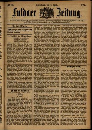 Ausgabe vom Samstag, den 09. April 1887.