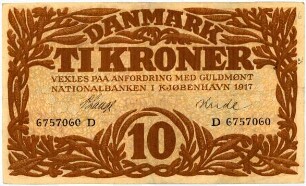 Geldschein, 10 Kroner, 1917