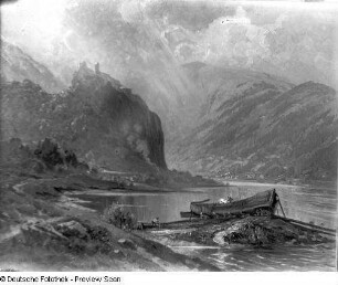 Elbtal am Schreckenstein mit aufgedocktem Ruderboot. Öl auf Leinwand, um 1930