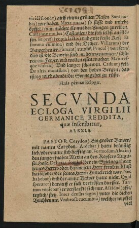 Secunda Ecloga Virgilii Germanice Reddita, quae inscribitur, Alexis.