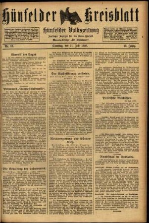 Ausgabe vom Samstag, den 21. Juli 1923.