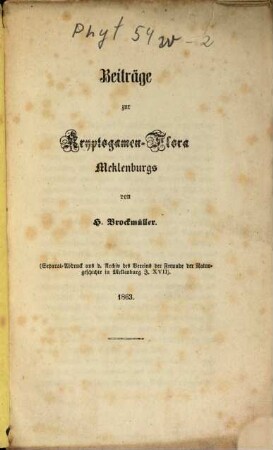Beiträge zur Kryptogamen-Flora Mecklenburgs