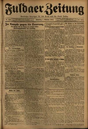 Erste Ausgabe vom Sonntag, den 01. Oktober 1922.